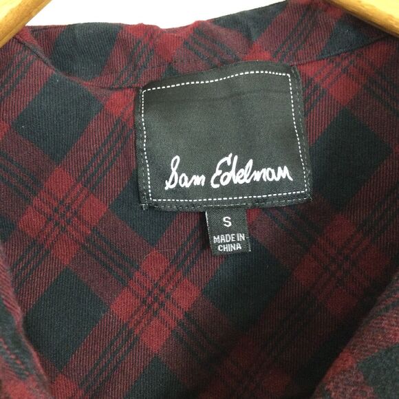 Sam Edelman Patchwork Flannel Sparrow Embellished Plaid Button Shirt Red Small - Picture 5 of 10